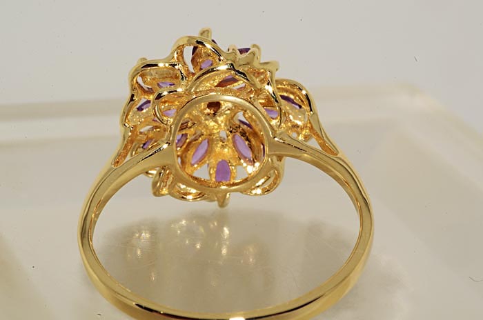 96CT MARQUISE CUT AMETHYST & COGNAC DIAMOND RING SIZE 8  