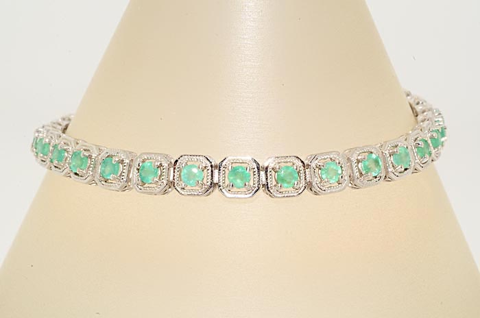 61CT ROUND CUT EMERALD TENNIS BRACELET GORGEOUS  