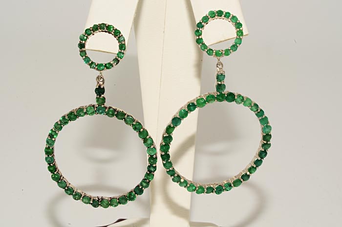 50CT ROUND CUT EMERALD CIRCULAR DESIGN CLUSTER EARRINGS  