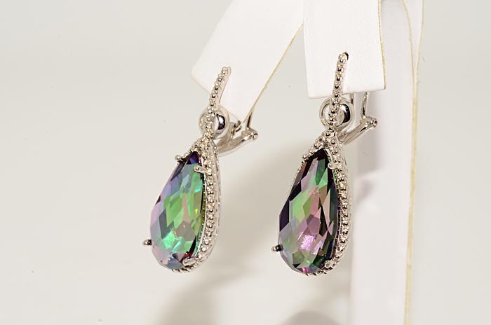 25.00CT MYSTIC TOPAZ SOLITAIRE DANGLE EARRINGS  