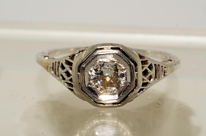 2500 .39CT ANTIQUE ART DECO EUROPEAN CUT DIAMOND ENGAGEMENT RING 18K 