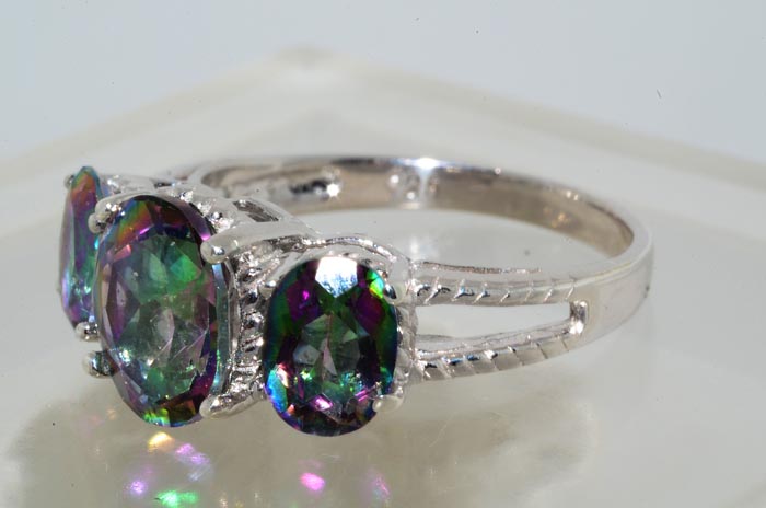 13CT TRIPLE OVAL CUT MYSTIC TOPAZ RING SIZE 7.25  