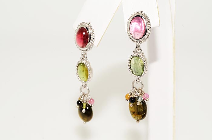 00CT MULTI COLORED TOURMALINE DANGLE EARRINGS  