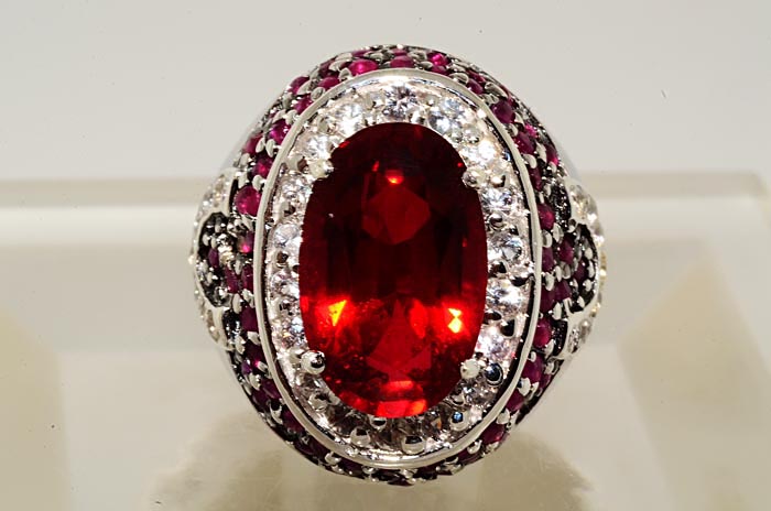 500 10.01CT OVAL,ROUND CUT RUBY & WHITE TOPAZ RING SIZE 7  