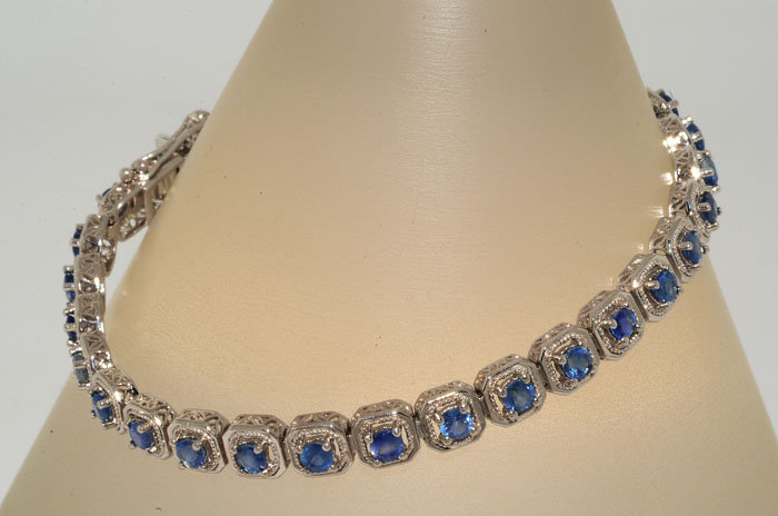 00CT ROUND CUT BLUE SAPPHIRE TENNIS BRACELET SPECTACULAR  