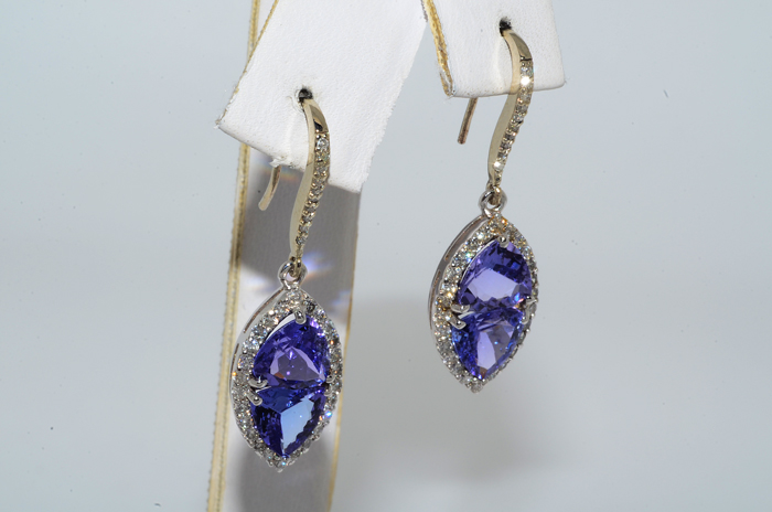 6,000 4.90CT TANZANITE & DIAMOND CLUSTER DANGLE EARRINGS WOW  